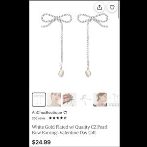 White Gold Plated with Quality CZ Pearl Bow Earrings